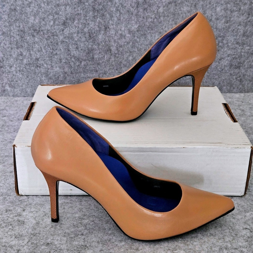 Antonia Saint NY Tan Leather Pointed Toe Stiletto Pumps Blue Lining 9.5